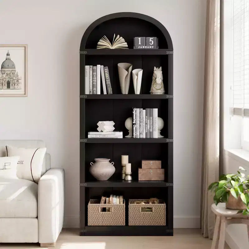 Bibliothèque arquée à 5 étagères – 182,1 cm H x 75,9 cm L x 30,2 cm P, MDF