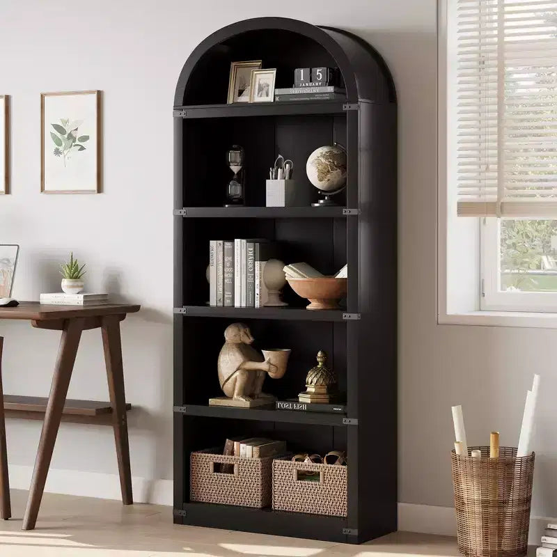 Bibliothèque arquée à 5 étagères – 182,1 cm H x 75,9 cm L x 30,2 cm P, MDF