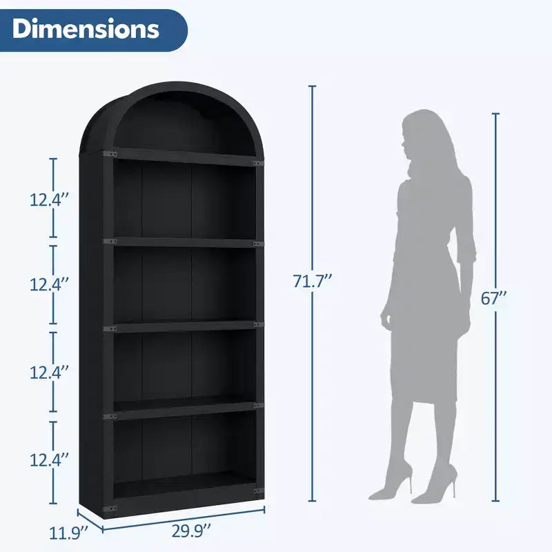 Bibliothèque arquée à 5 étagères – 182,1 cm H x 75,9 cm L x 30,2 cm P, MDF