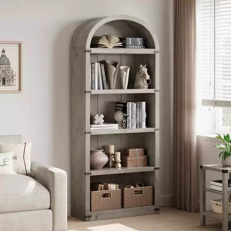 Bibliothèque arquée à 5 étagères – 182,1 cm H x 75,9 cm L x 30,2 cm P, MDF