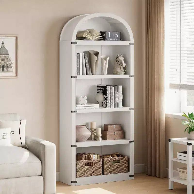 Bibliothèque arquée à 5 étagères – 182,1 cm H x 75,9 cm L x 30,2 cm P, MDF