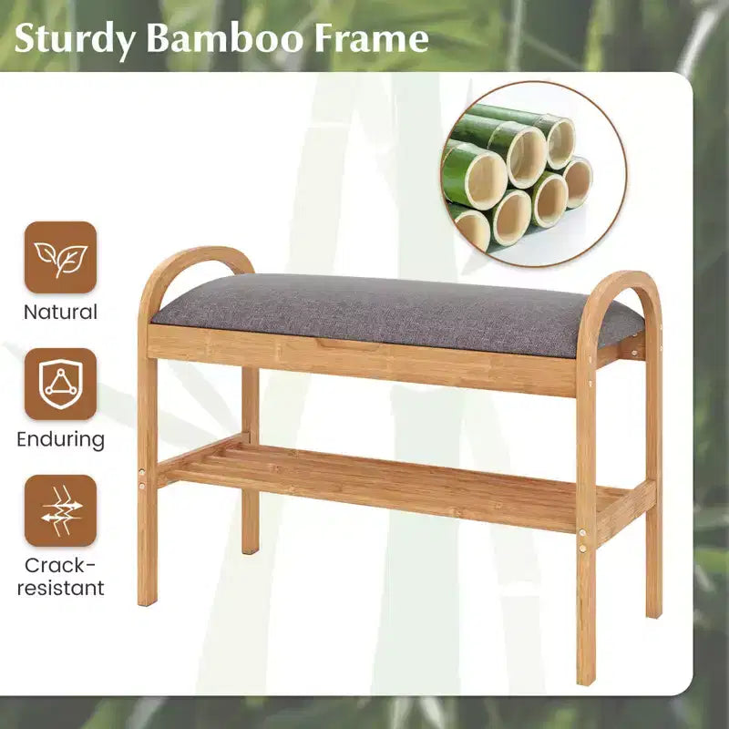 Banc à chaussures d'entrée en bambou avec rangement à abattant – 70 cm (L) x 32 cm (l) x 51 cm (H), capacité de 150 kg