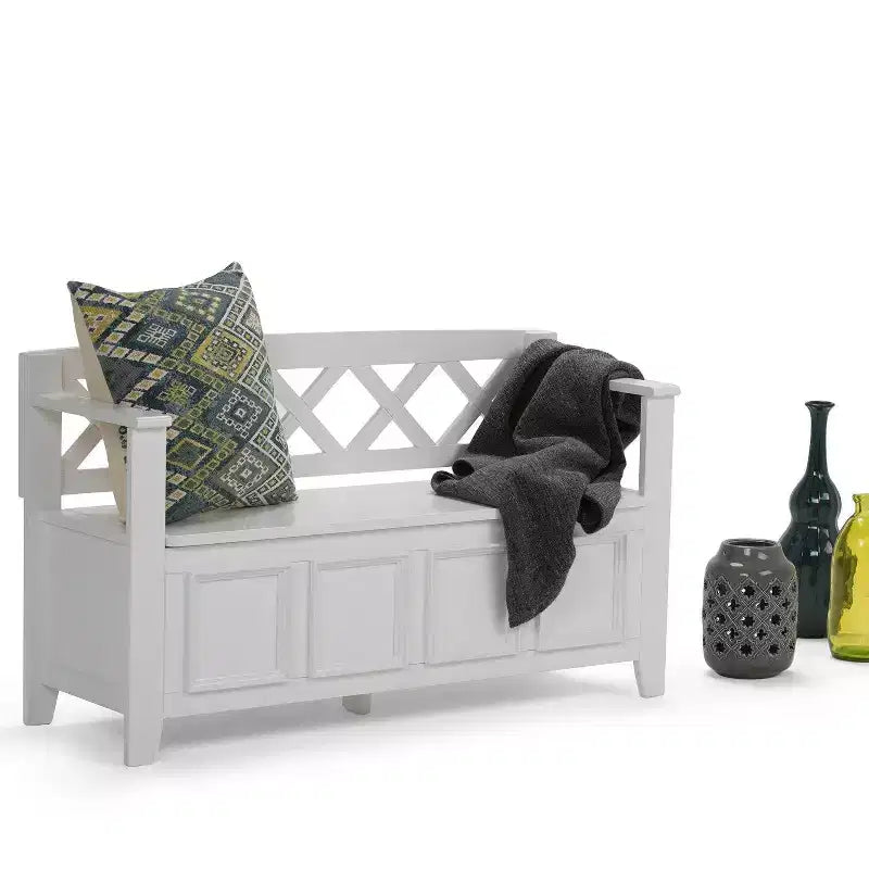 Banc de rangement d'entrée en bois massif 122 cm avec abattant – 71 cm H x 122 cm L x 43 cm P