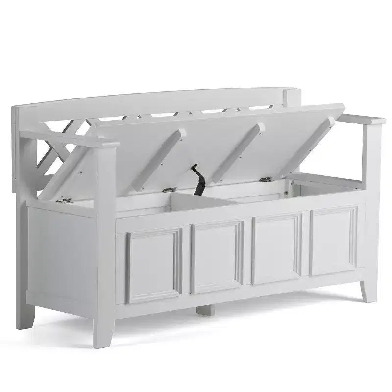 Banc de rangement d'entrée en bois massif 122 cm avec abattant – 71 cm H x 122 cm L x 43 cm P
