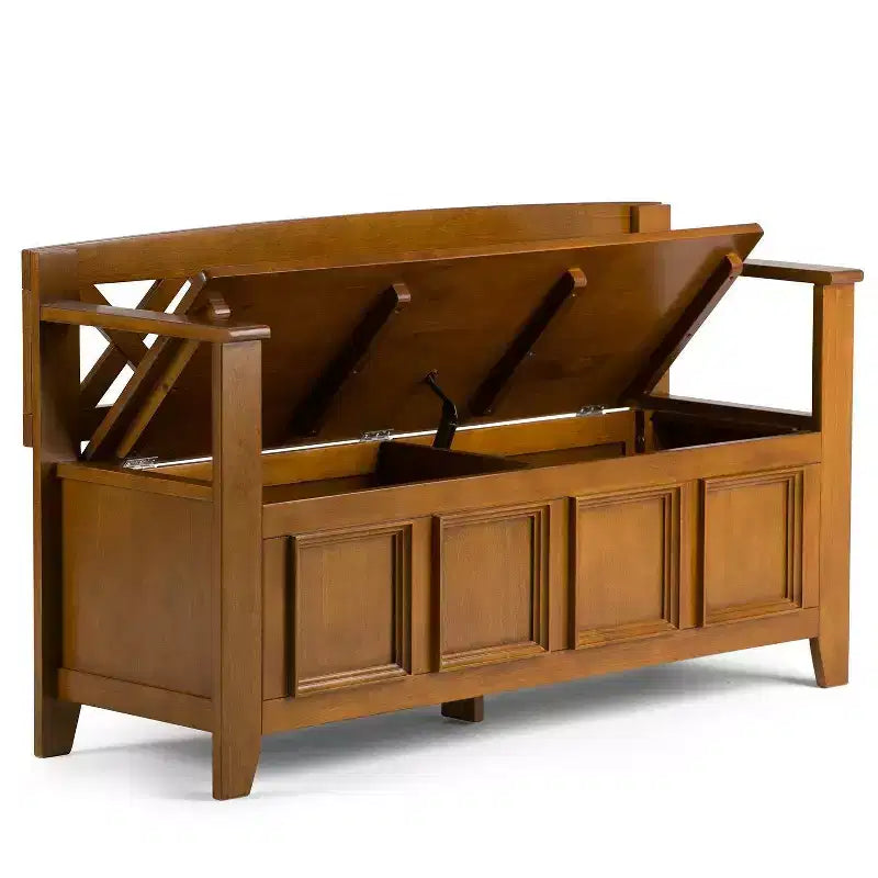 Banc de rangement d'entrée en bois massif 122 cm avec abattant – 71 cm H x 122 cm L x 43 cm P