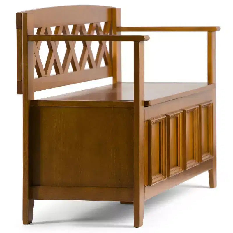Banc de rangement d'entrée en bois massif 122 cm avec abattant – 71 cm H x 122 cm L x 43 cm P