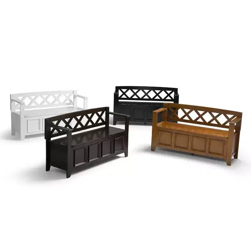 Banc de rangement d'entrée en bois massif 122 cm avec abattant – 71 cm H x 122 cm L x 43 cm P