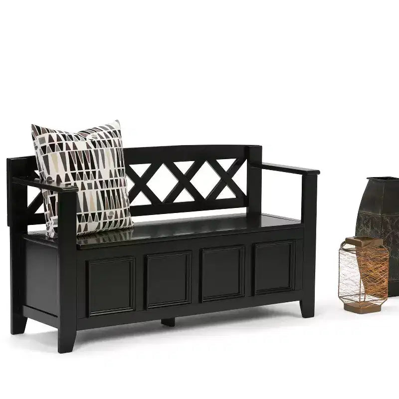 Banc de rangement d'entrée en bois massif 122 cm avec abattant – 71 cm H x 122 cm L x 43 cm P