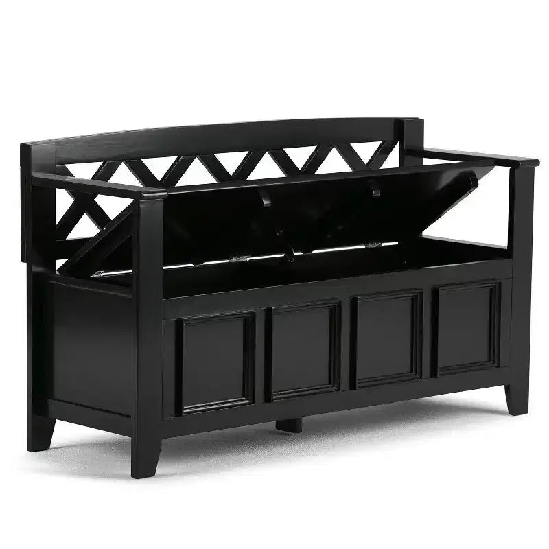 Banc de rangement d'entrée en bois massif 122 cm avec abattant – 71 cm H x 122 cm L x 43 cm P