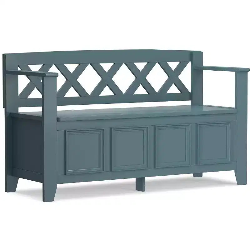 Banc de rangement d'entrée en bois massif 122 cm avec abattant – 71 cm H x 122 cm L x 43 cm P