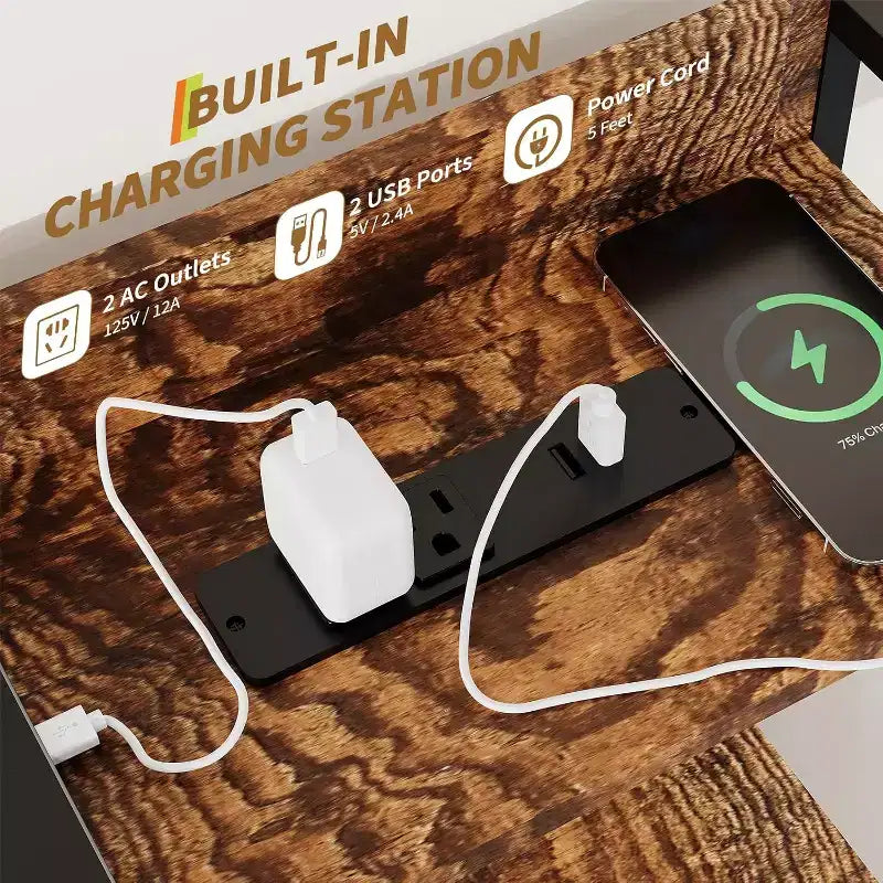 Commode à 11 tiroirs en tissu avec éclairage LED et station de recharge – Style industriel