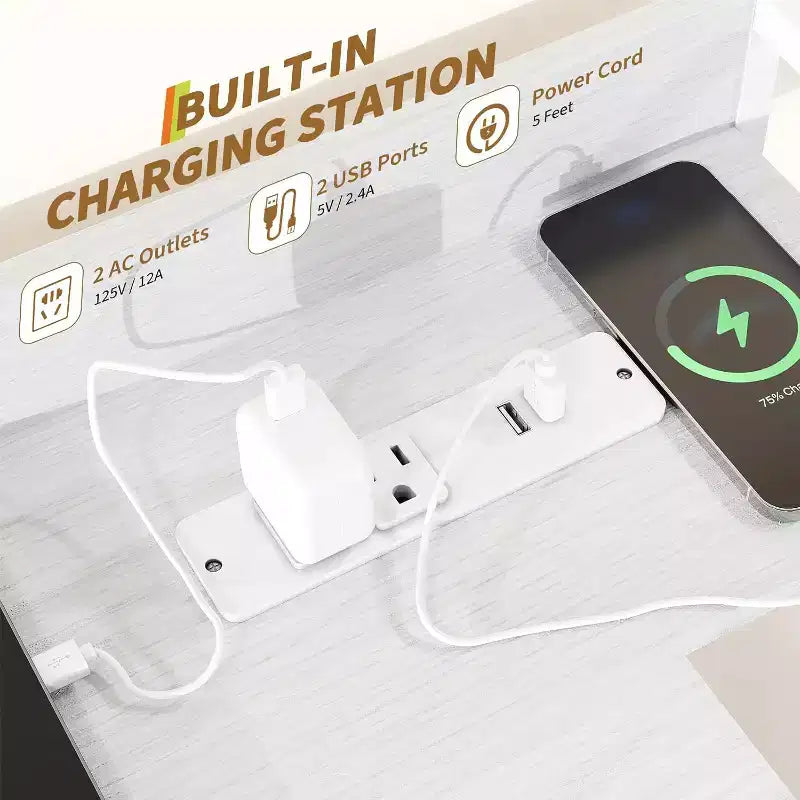 Commode à 11 tiroirs en tissu avec éclairage LED et station de recharge – Style industriel