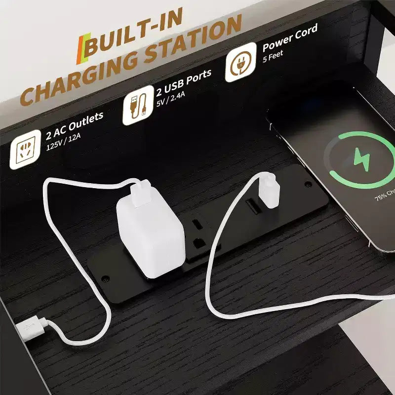 Commode à 11 tiroirs en tissu avec éclairage LED et station de recharge – Style industriel