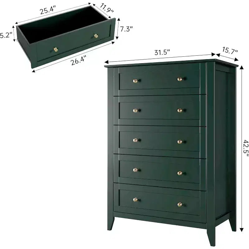 Commode haute en bois à 5 tiroirs avec poignées métalliques – 39,9 cm P x 80 cm L x 108 cm H