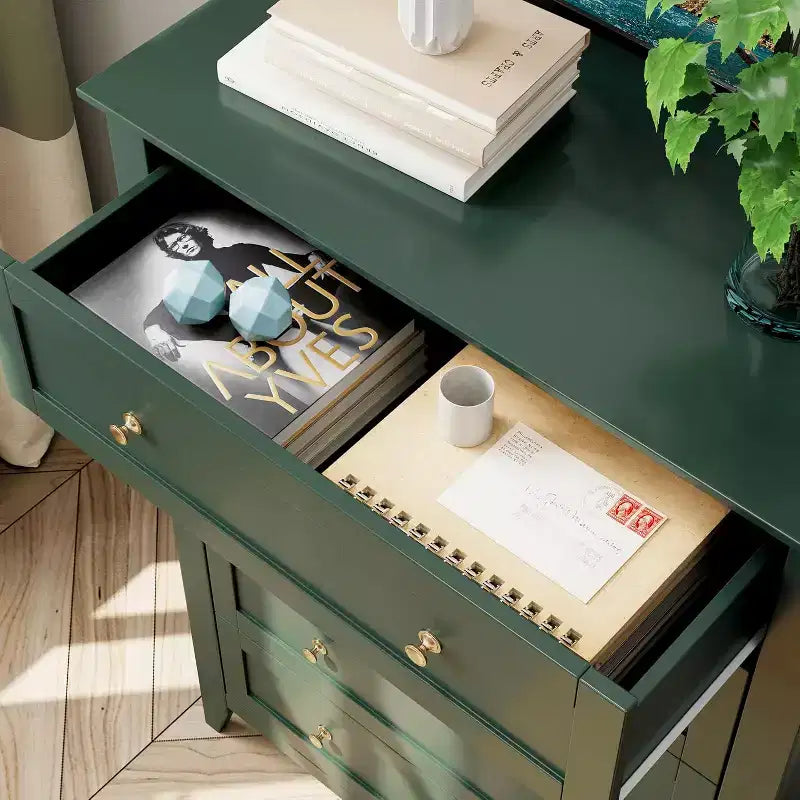 Commode haute en bois à 5 tiroirs avec poignées métalliques – 39,9 cm P x 80 cm L x 108 cm H