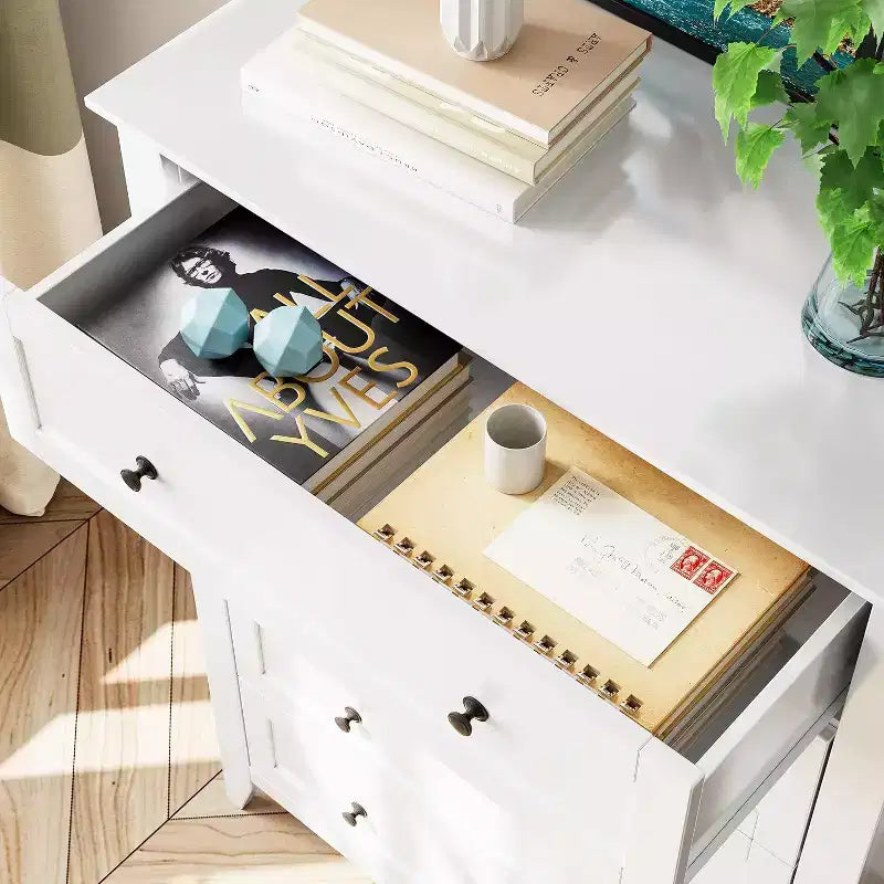 Commode haute en bois à 5 tiroirs avec poignées métalliques – 39,9 cm P x 80 cm L x 108 cm H