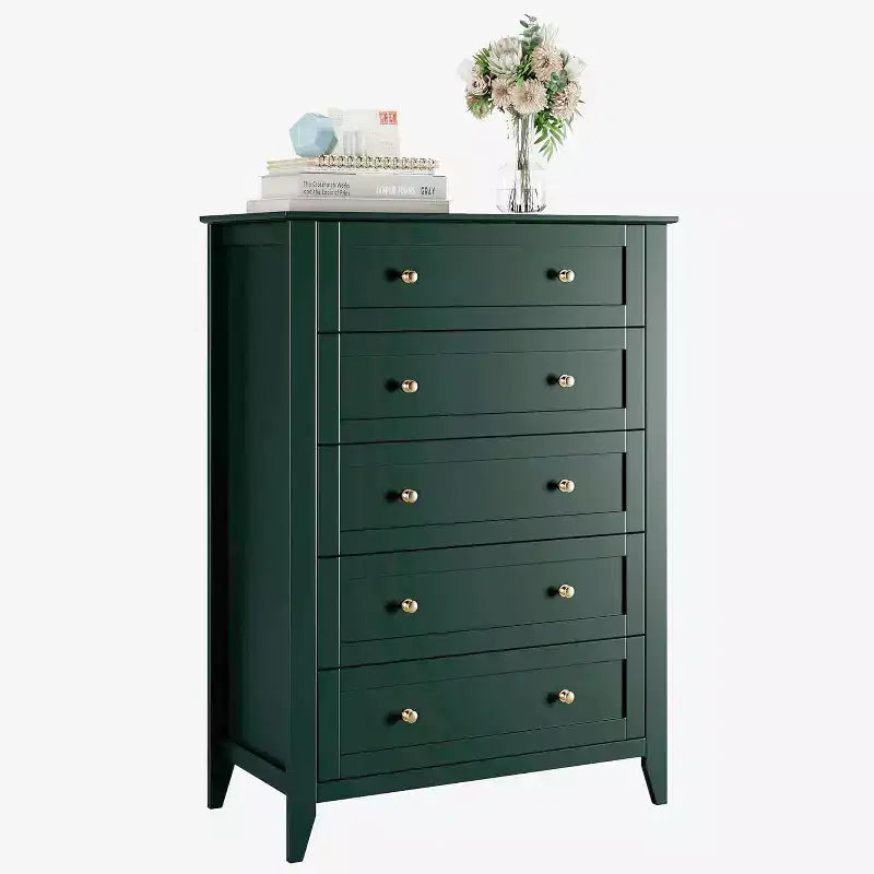 Commode haute en bois à 5 tiroirs avec poignées métalliques – 39,9 cm P x 80 cm L x 108 cm H