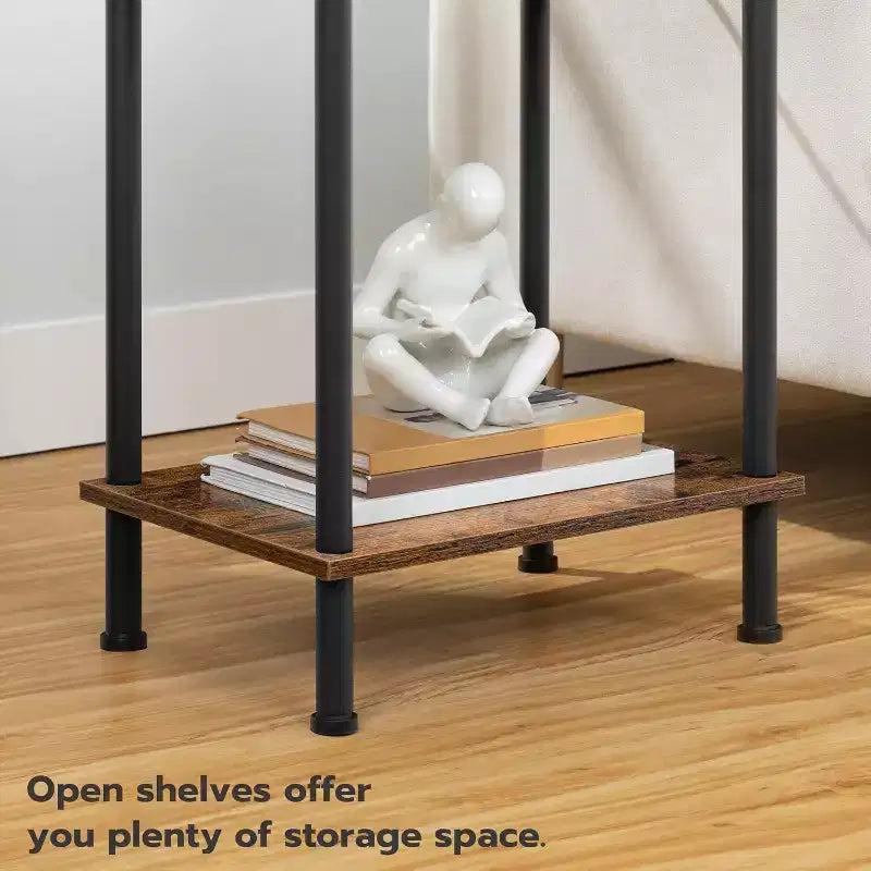 Table d'appoint avec station de recharge, 2 étagères ouvertes – 55 cm (H) x 38 cm (l) x 28 cm (P)