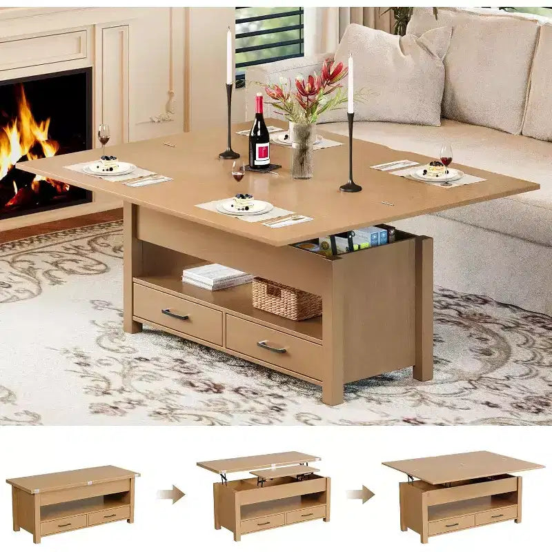 Table basse relevable avec rangement – 64,8 cm (H) x 100,1 cm (l) x 50 cm (P), bois composite