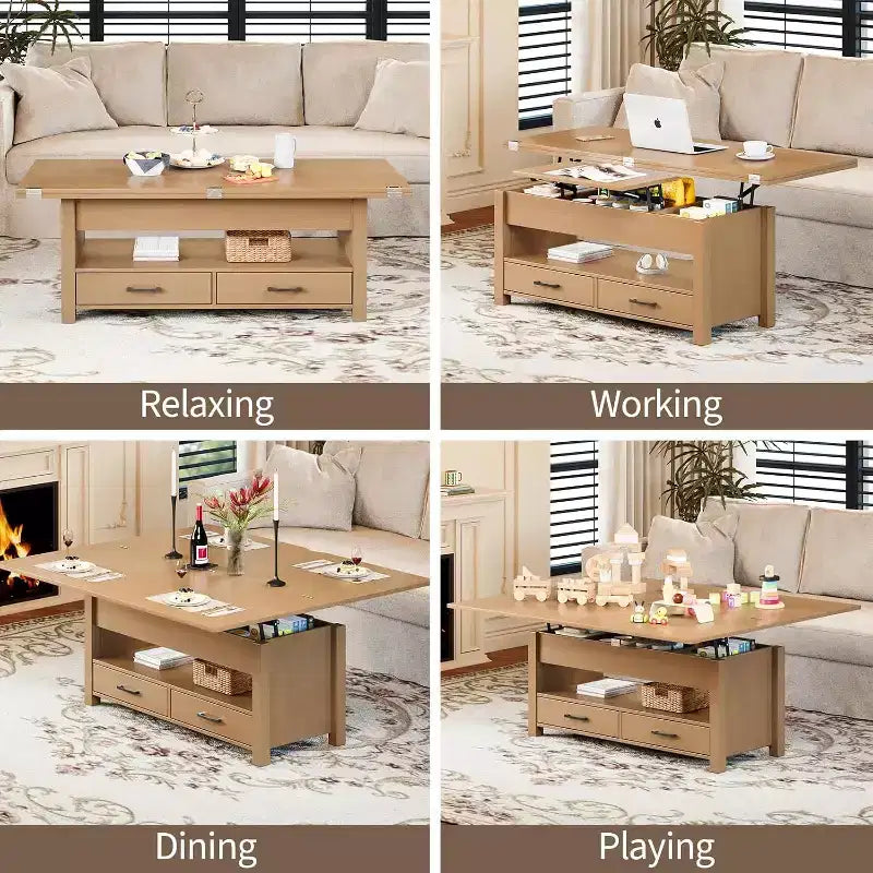 Table basse relevable avec rangement – 64,8 cm (H) x 100,1 cm (l) x 50 cm (P), bois composite