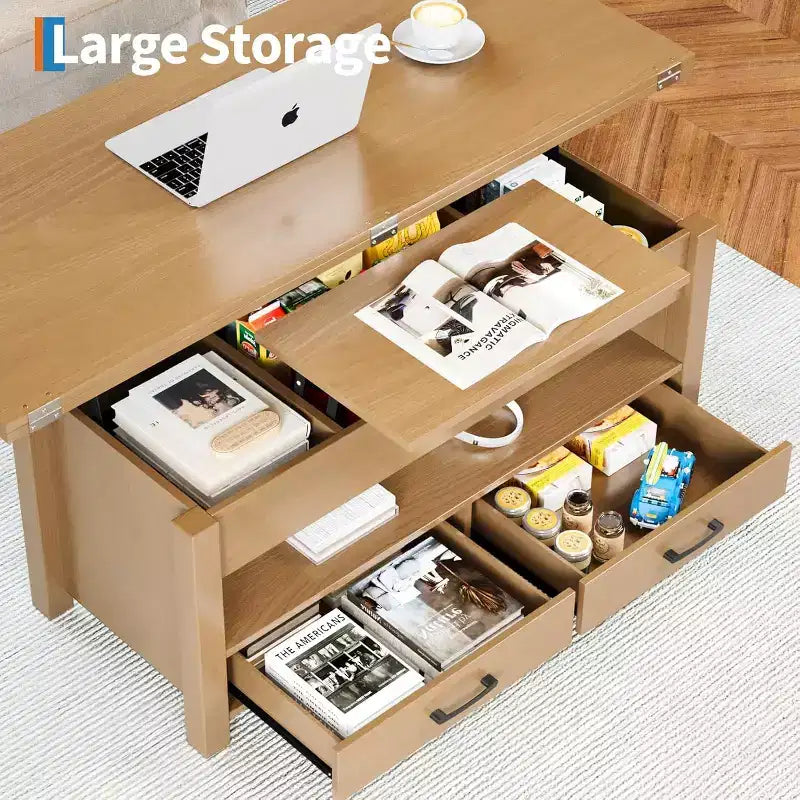 Table basse relevable avec rangement – 64,8 cm (H) x 100,1 cm (l) x 50 cm (P), bois composite