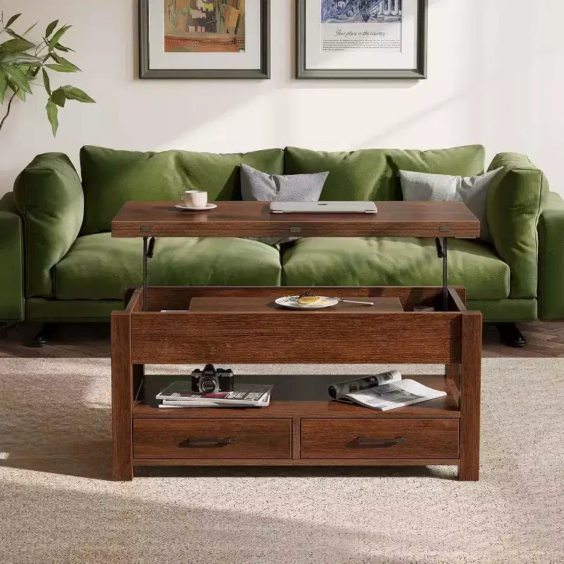 Table basse relevable avec rangement – 64,8 cm (H) x 100,1 cm (l) x 50 cm (P), bois composite