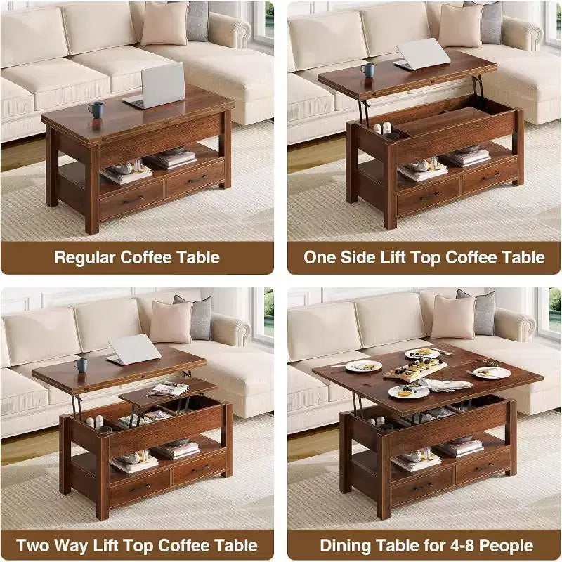 Table basse relevable avec rangement – 64,8 cm (H) x 100,1 cm (l) x 50 cm (P), bois composite
