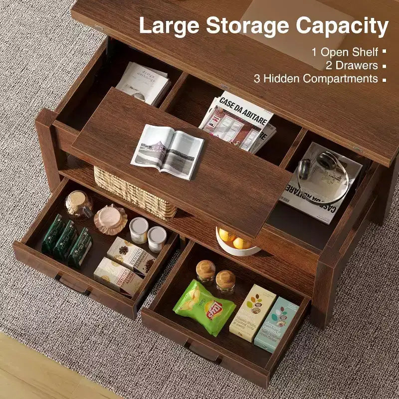 Table basse relevable avec rangement – 64,8 cm (H) x 100,1 cm (l) x 50 cm (P), bois composite