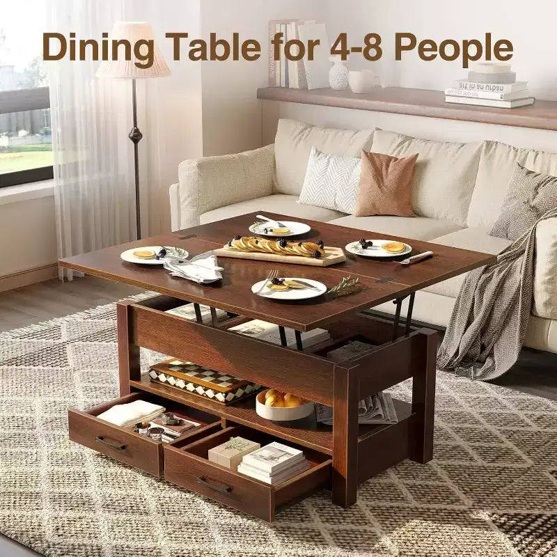 Table basse relevable avec rangement – 64,8 cm (H) x 100,1 cm (l) x 50 cm (P), bois composite