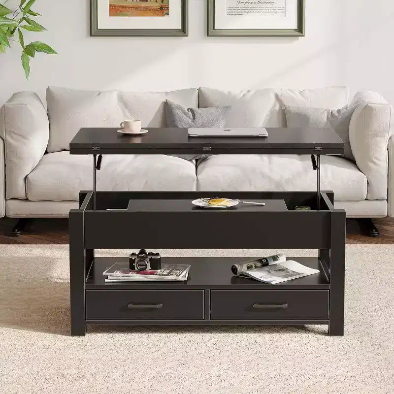 Table basse relevable avec rangement – 64,8 cm (H) x 100,1 cm (l) x 50 cm (P), bois composite