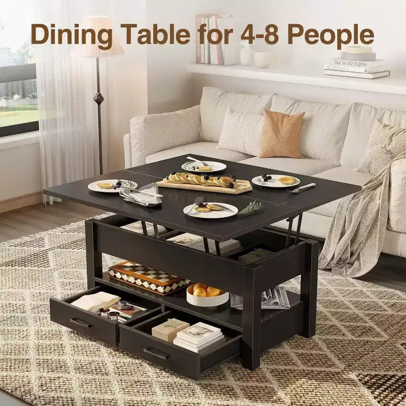 Table basse relevable avec rangement – 64,8 cm (H) x 100,1 cm (l) x 50 cm (P), bois composite