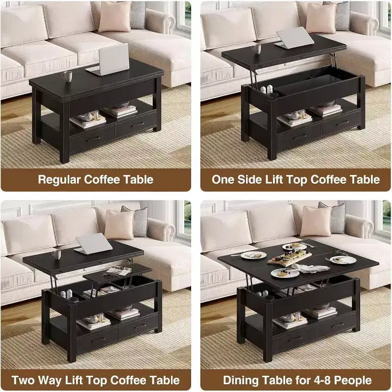 Table basse relevable avec rangement – 64,8 cm (H) x 100,1 cm (l) x 50 cm (P), bois composite