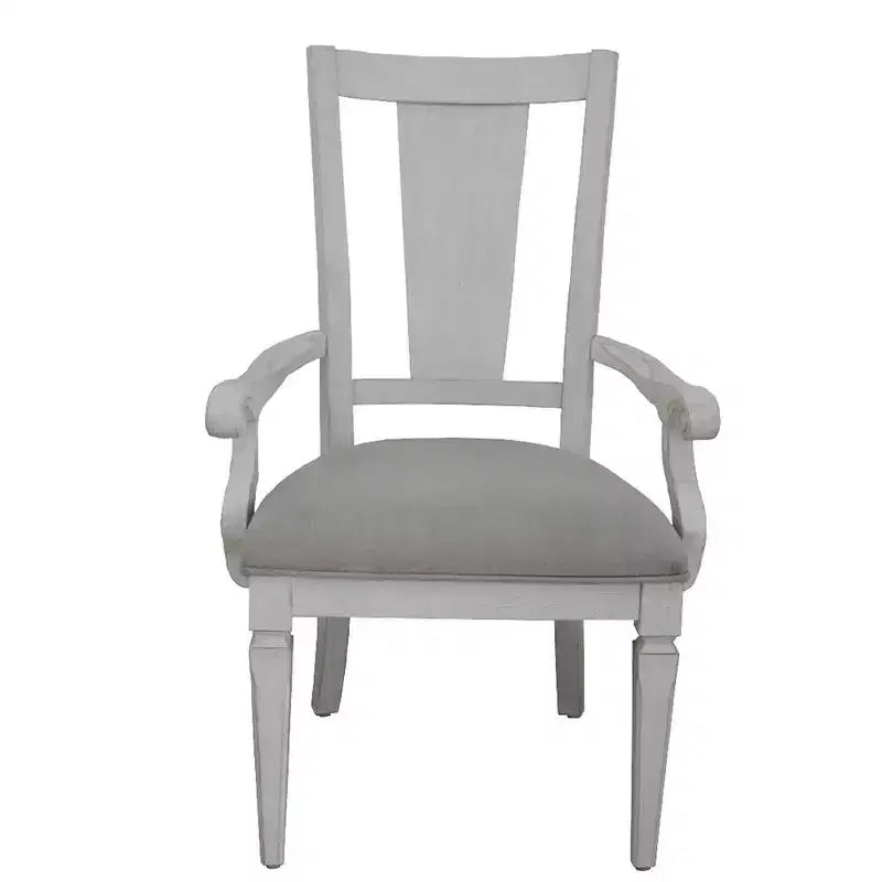 Fauteuil de salle à manger en lin avec dossier à lattes – 107 cm H x 61 cm l x 56 cm P, cadre blanc vieilli