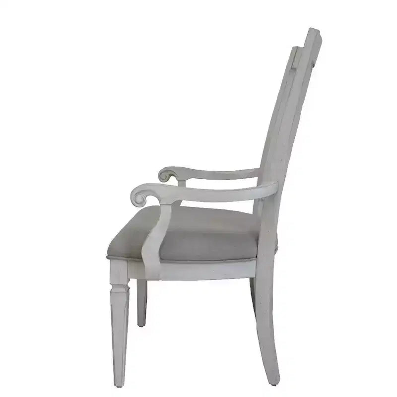 Fauteuil de salle à manger en lin avec dossier à lattes – 107 cm H x 61 cm l x 56 cm P, cadre blanc vieilli