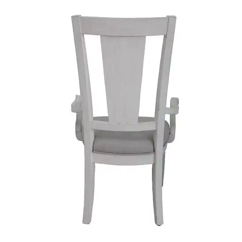 Fauteuil de salle à manger en lin avec dossier à lattes – 107 cm H x 61 cm l x 56 cm P, cadre blanc vieilli