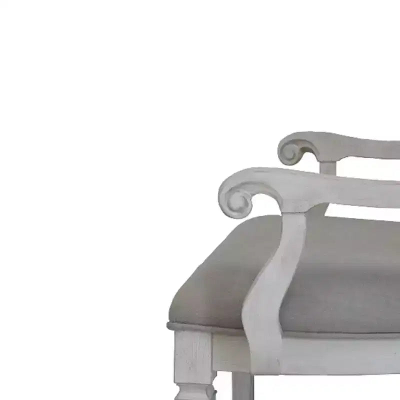 Fauteuil de salle à manger en lin avec dossier à lattes – 107 cm H x 61 cm l x 56 cm P, cadre blanc vieilli