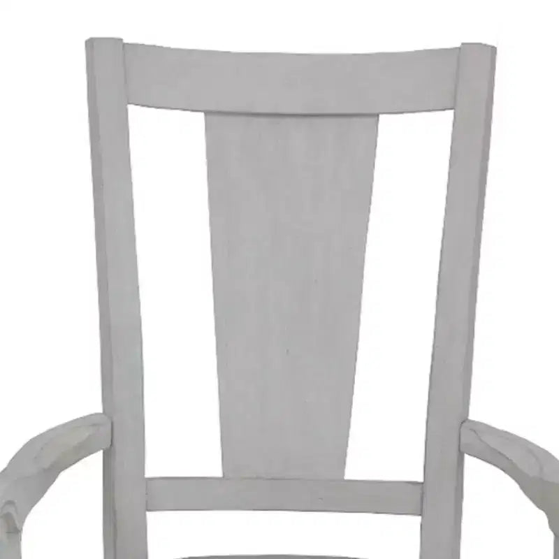 Fauteuil de salle à manger en lin avec dossier à lattes – 107 cm H x 61 cm l x 56 cm P, cadre blanc vieilli