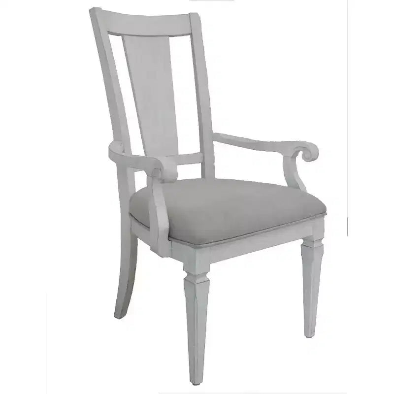 Fauteuil de salle à manger en lin avec dossier à lattes – 107 cm H x 61 cm l x 56 cm P, cadre blanc vieilli