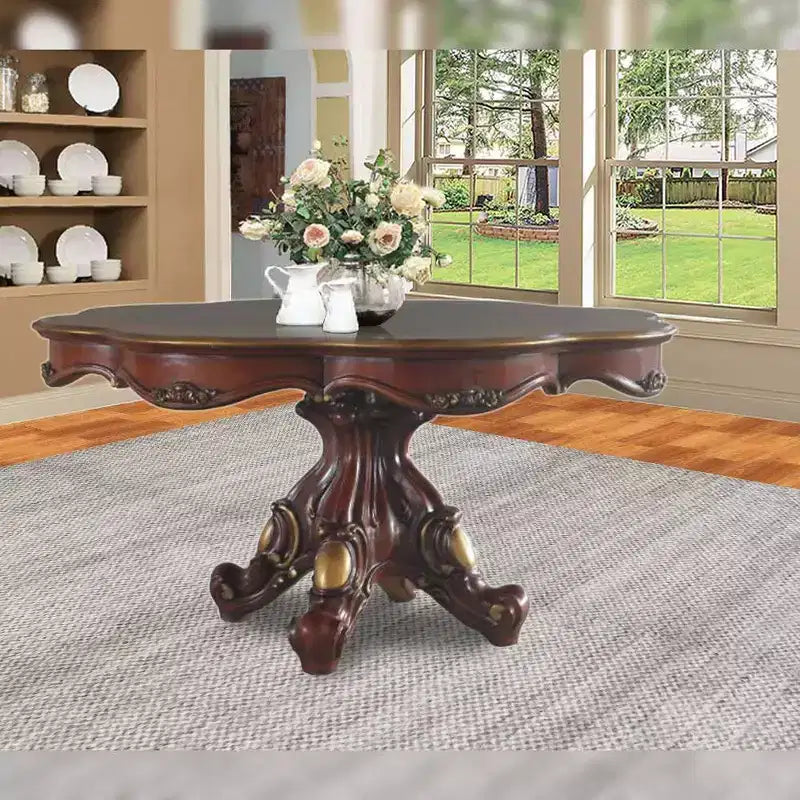 Table à manger ronde avec pied central, finition chêne miel – 79 cm (H) x 157 cm (diamètre), 4 places