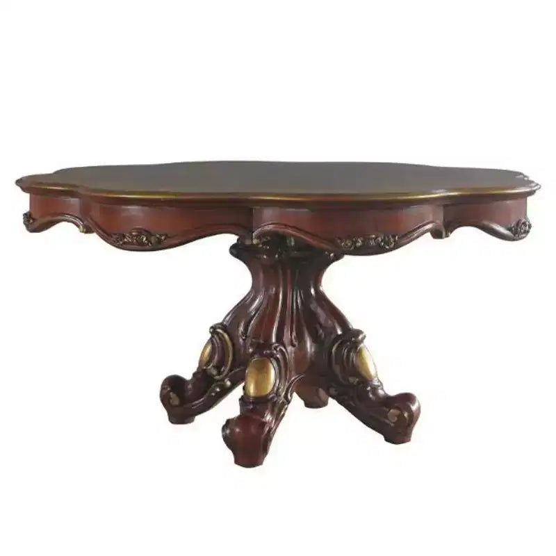 Table à manger ronde avec pied central, finition chêne miel – 79 cm (H) x 157 cm (diamètre), 4 places