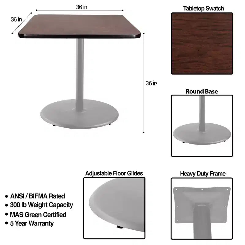 Table à manger carrée 36 po – Gris/Acajou, style café