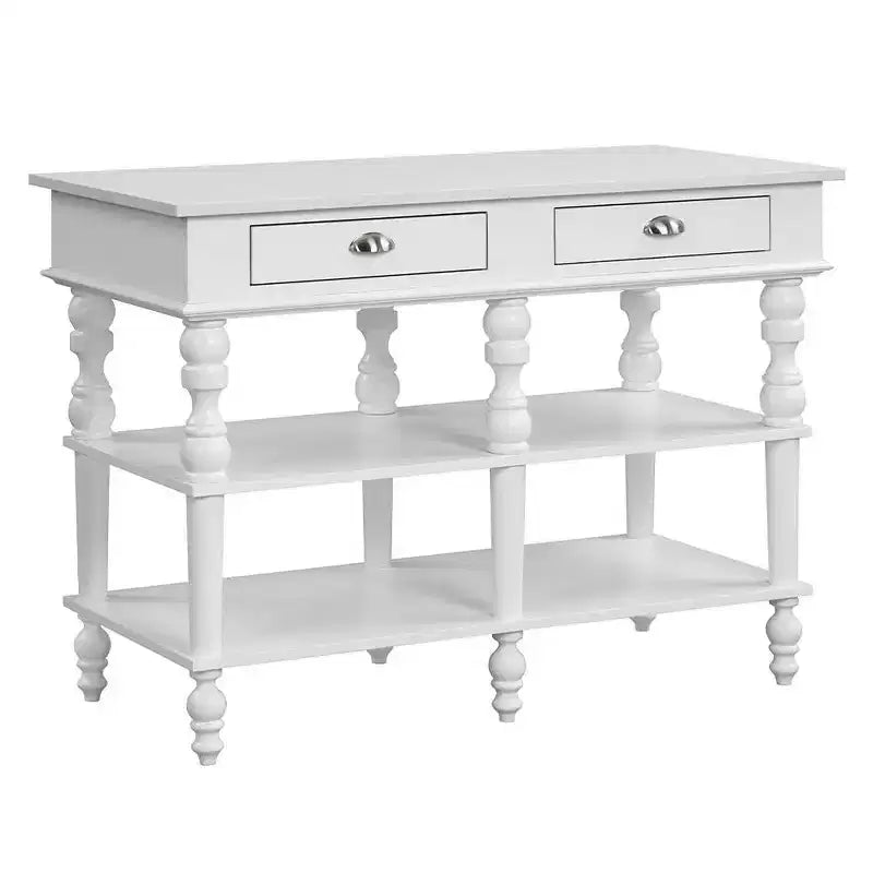 Îlot de cuisine avec plateau en marbre et finition blanche – 89 cm H x 61 cm l x 122 cm P, 2 étagères