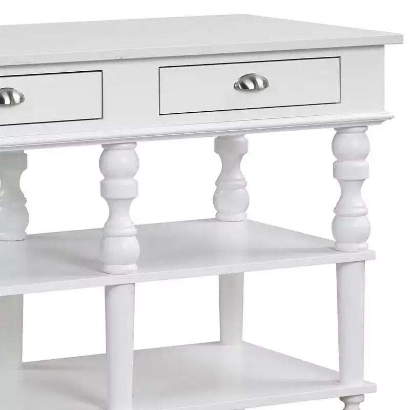 Îlot de cuisine avec plateau en marbre et finition blanche – 89 cm H x 61 cm l x 122 cm P, 2 étagères