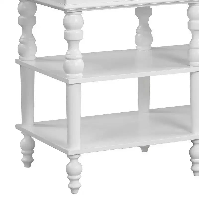 Îlot de cuisine avec plateau en marbre et finition blanche – 89 cm H x 61 cm l x 122 cm P, 2 étagères