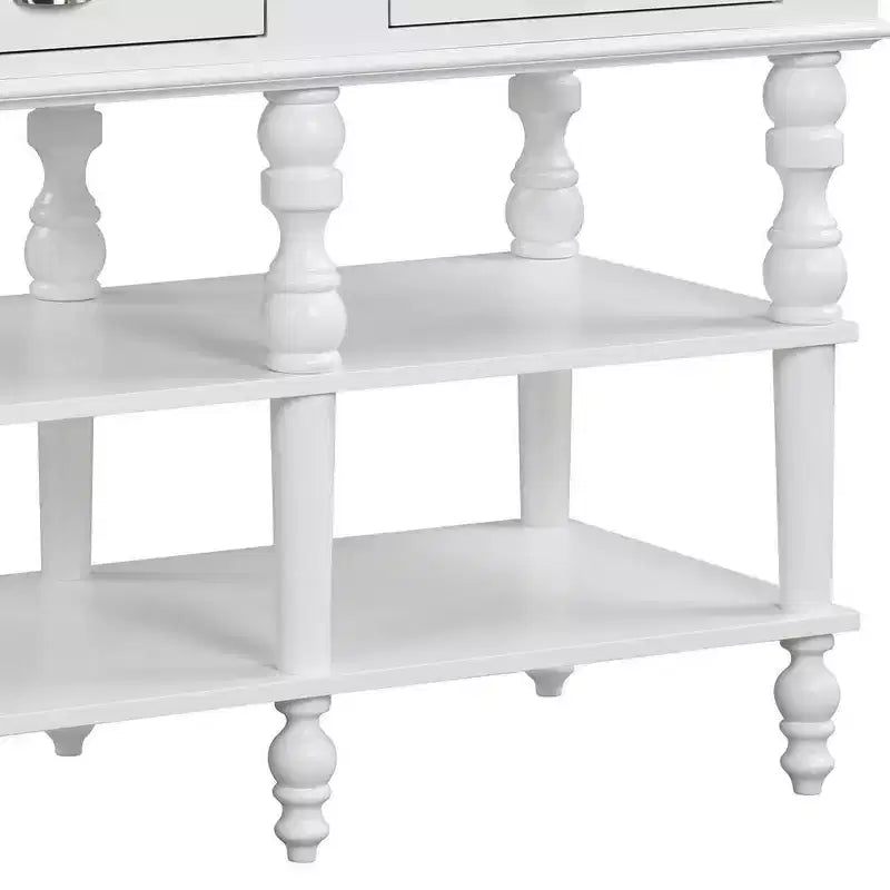 Îlot de cuisine avec plateau en marbre et finition blanche – 89 cm H x 61 cm l x 122 cm P, 2 étagères