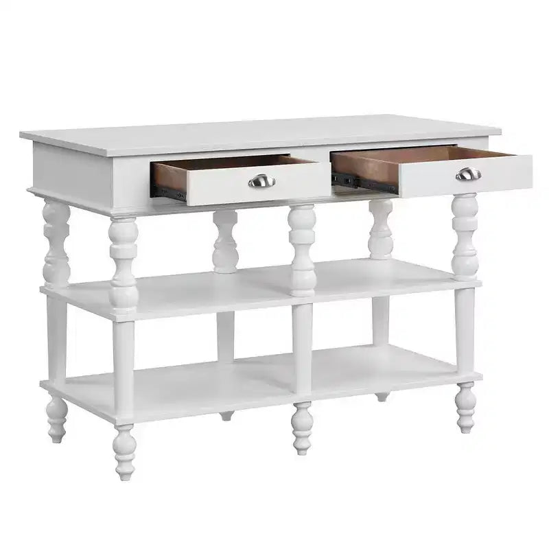 Îlot de cuisine avec plateau en marbre et finition blanche – 89 cm H x 61 cm l x 122 cm P, 2 étagères