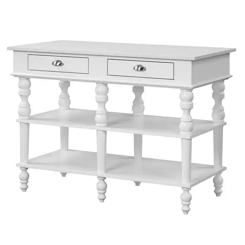 Îlot de cuisine avec plateau en marbre et finition blanche – 89 cm H x 61 cm l x 122 cm P, 2 étagères