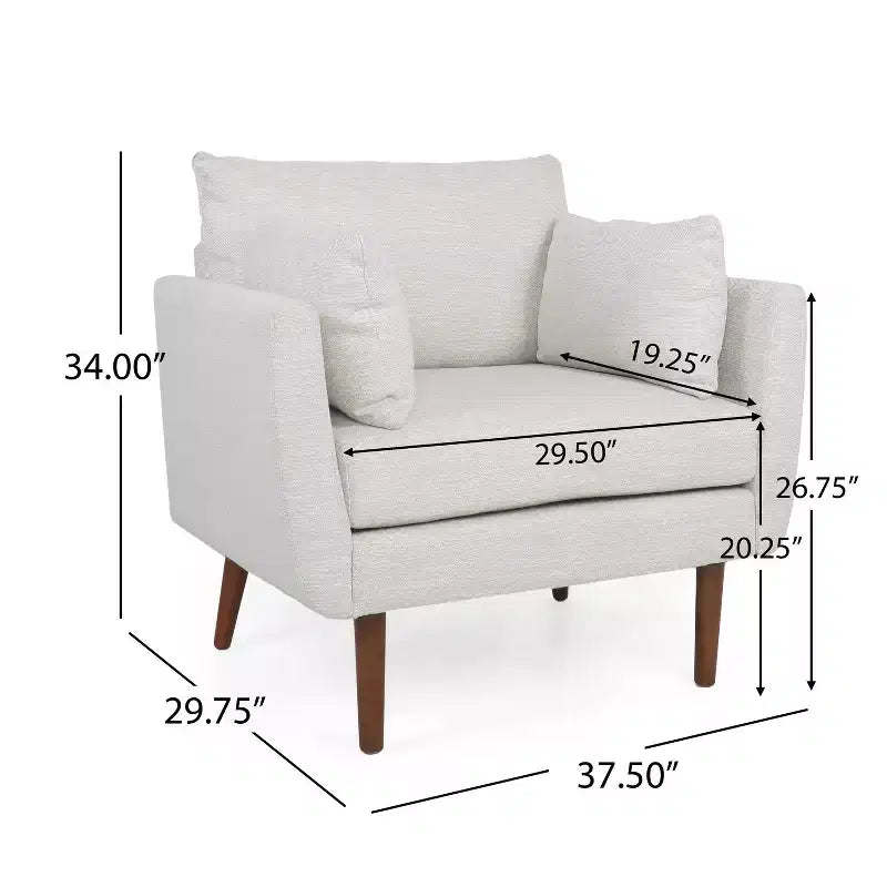 Fauteuil Club capitonné avec 2 coussins décoratifs et pieds en bois de bouleau – 95,25 cm (L) x 75,56 cm (P) x 86,36 cm (H), 136 kg