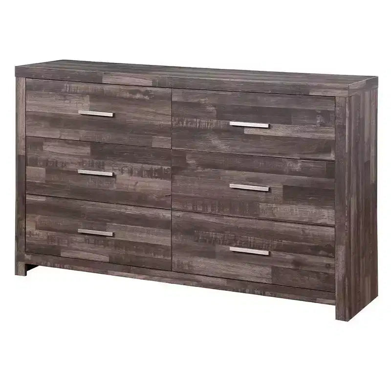 Commode à 6 tiroirs au fini chêne foncé – 38"H x 16"L x 60"P, MDF et placage