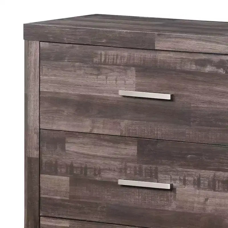 Commode à 6 tiroirs au fini chêne foncé – 38"H x 16"L x 60"P, MDF et placage